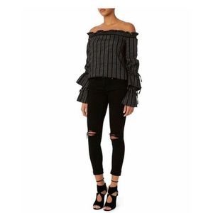 Intermix Off Shoulder Pinstripe Blouse